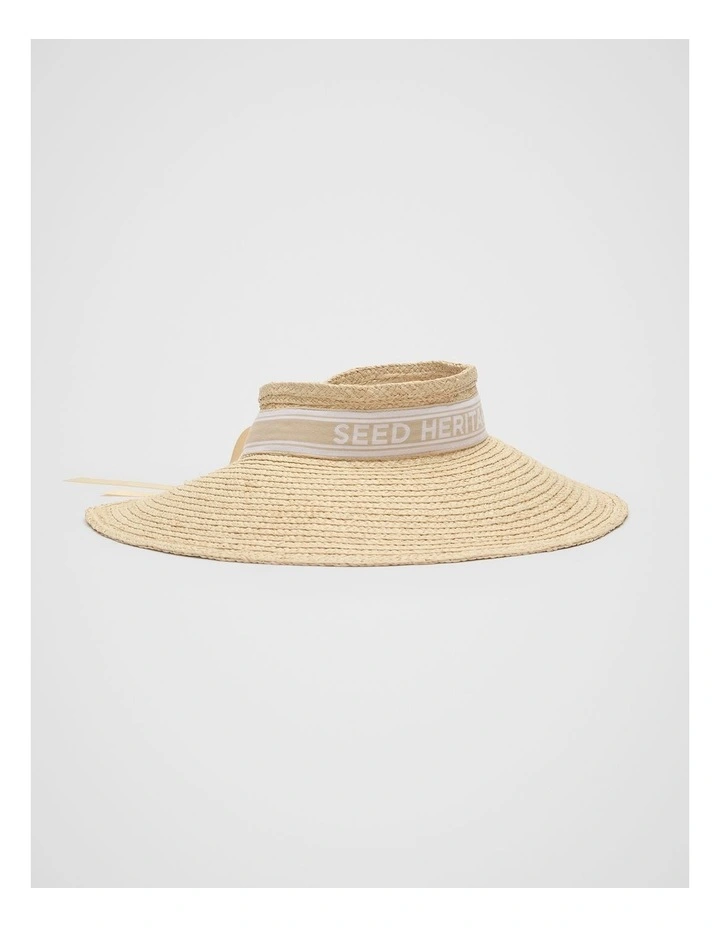 Wide Brim Raffia Visor in Ecru image 1