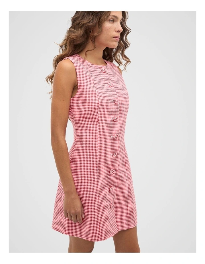Gingham Linen Mini Dress in Red image 1