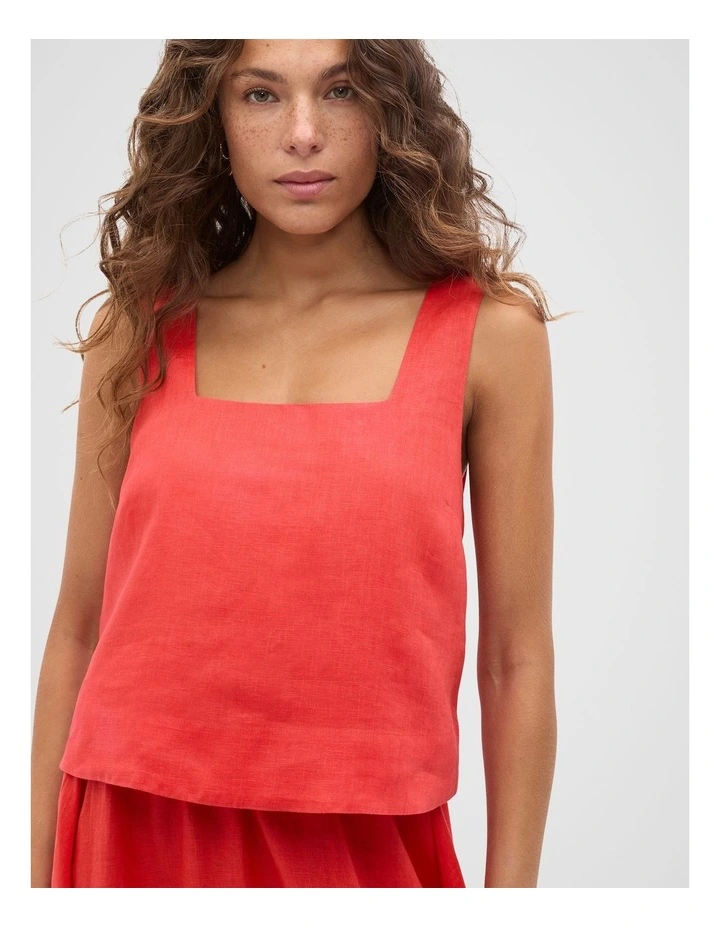 Square Neck Linen Shell Top in Electric Crimson image 1