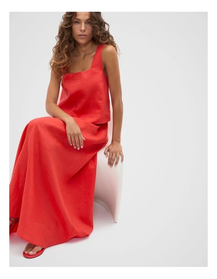 Square Neck Linen Shell Top in Electric Crimson image 3