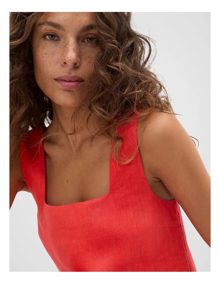 Square Neck Linen Shell Top in Electric Crimson image 4