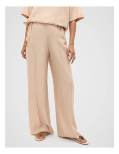 Crinkled Satin Palazzo Pant in Ecru