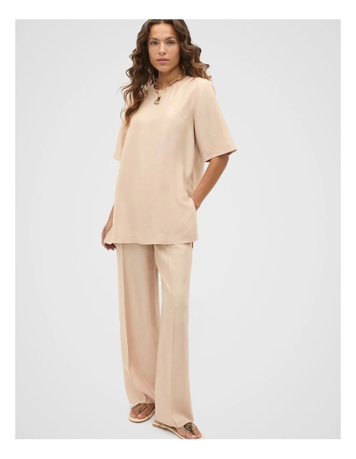 Crinkled Satin Palazzo Pant in Ecru image 3