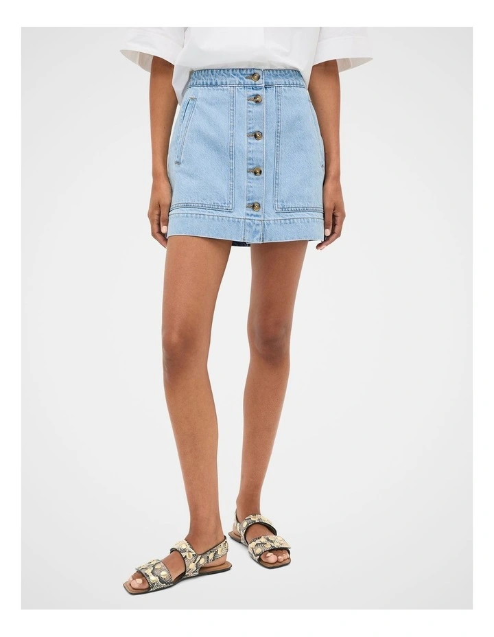 Denim Welt Pocket Mini Skirt in Glacial Blue Wash image 1