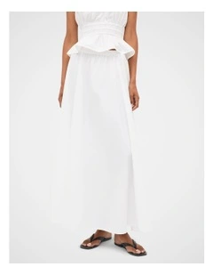 Cotton Poplin Gathered Skirt in Whisper White