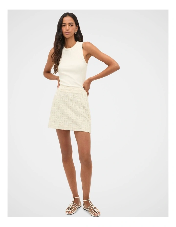 Tile Embroidery Skirt in Coconut Cream image 3