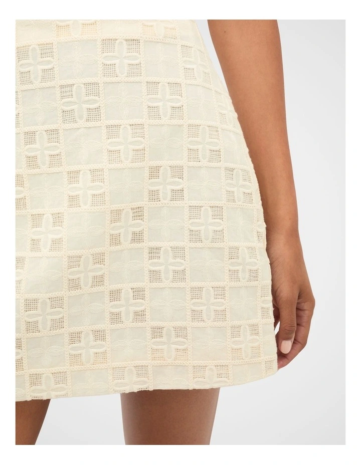Tile Embroidery Skirt in Coconut Cream image 4