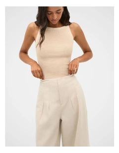 Cotton Blend Rib Knit Top in Ecru Marle