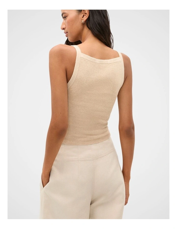 Cotton Blend Rib Knit Top in Ecru Marle image 2