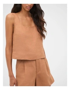 Square Neck Linen Shell Top in Copper