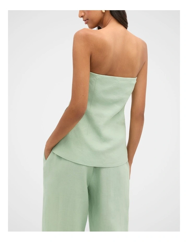 Linen Strapless Tuck Detail Top in Eucalyptus image 2