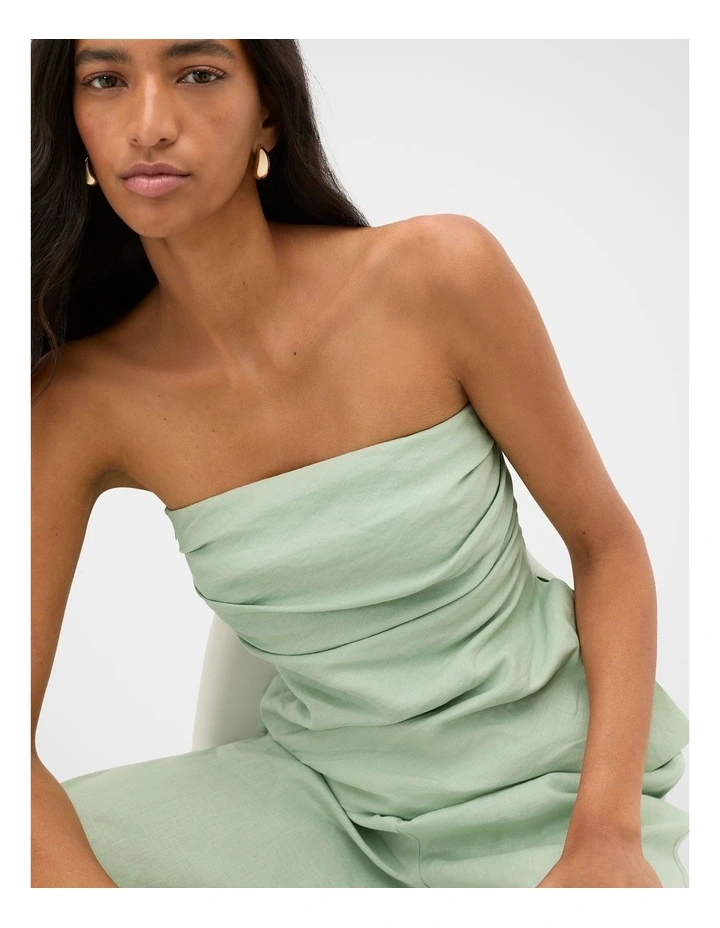 Linen Strapless Tuck Detail Top in Eucalyptus image 3