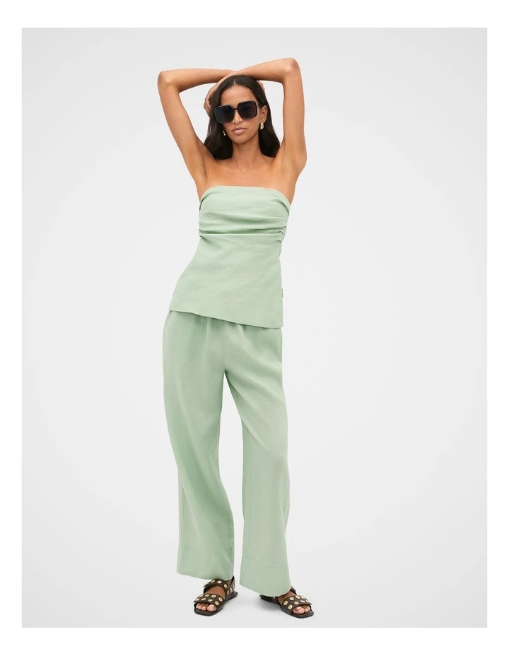 Linen Strapless Tuck Detail Top in Eucalyptus image 4