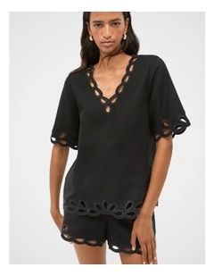 Motif Embroidered Top in Black