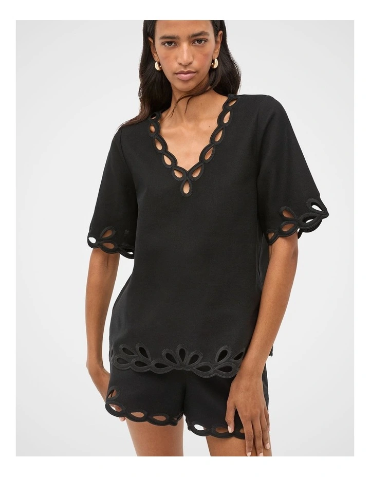 Motif Embroidered Top in Black image 1