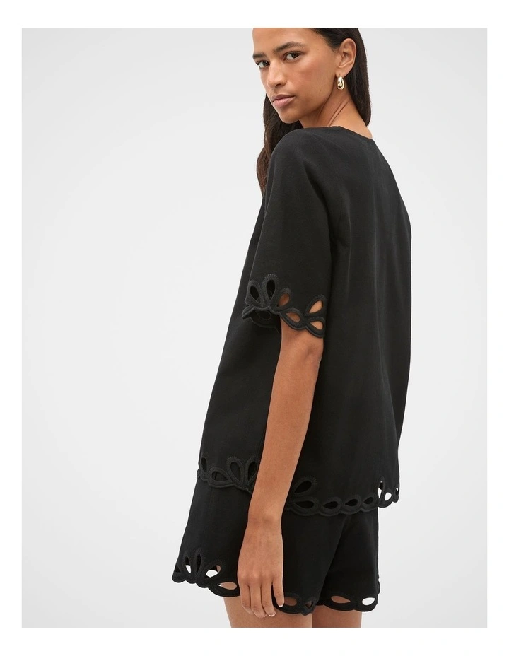 Motif Embroidered Top in Black image 2
