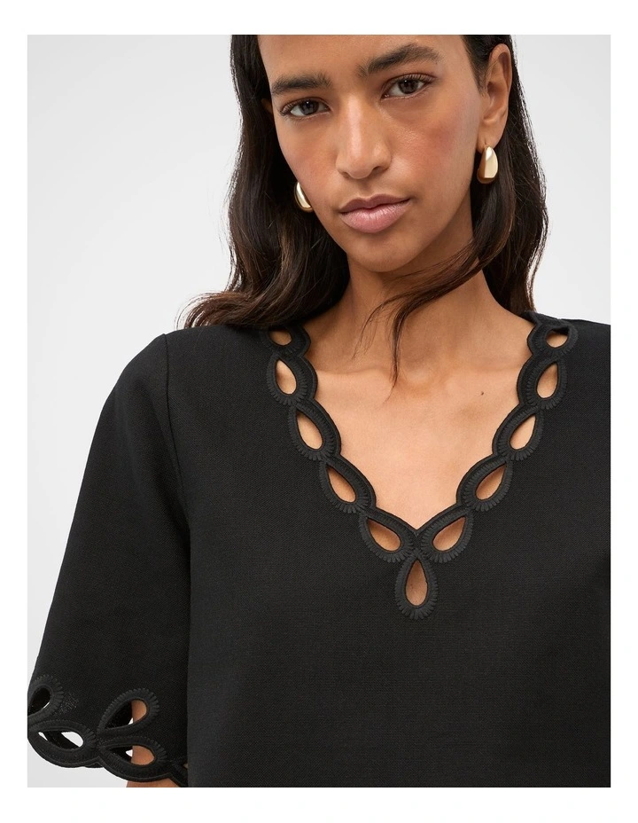 Motif Embroidered Top in Black image 4
