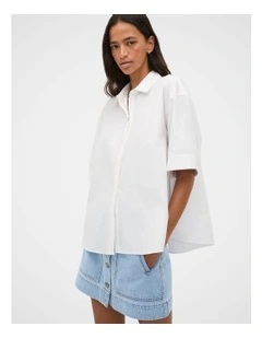 Poplin Pleat Detail Shirt in Whisper White