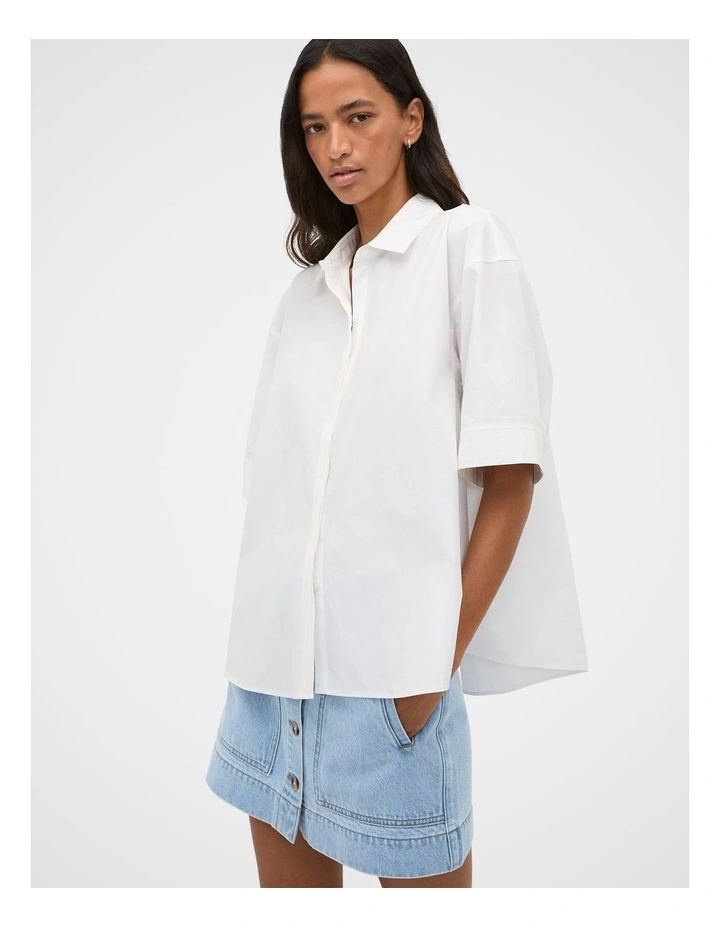 Poplin Pleat Detail Shirt in Whisper White image 1