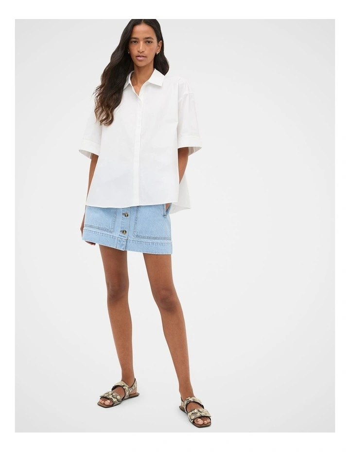 Poplin Pleat Detail Shirt in Whisper White image 4