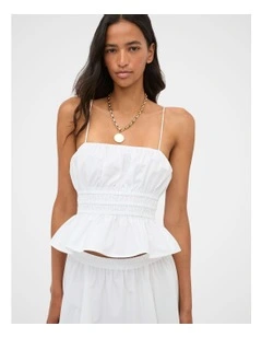 Poplin Ruched Detail Cami in Whisper White