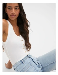 Rib Button Through Tank in Whisper White