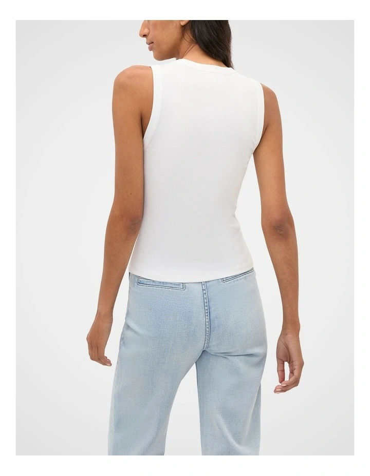 Rib Button Through Tank in Whisper White image 2