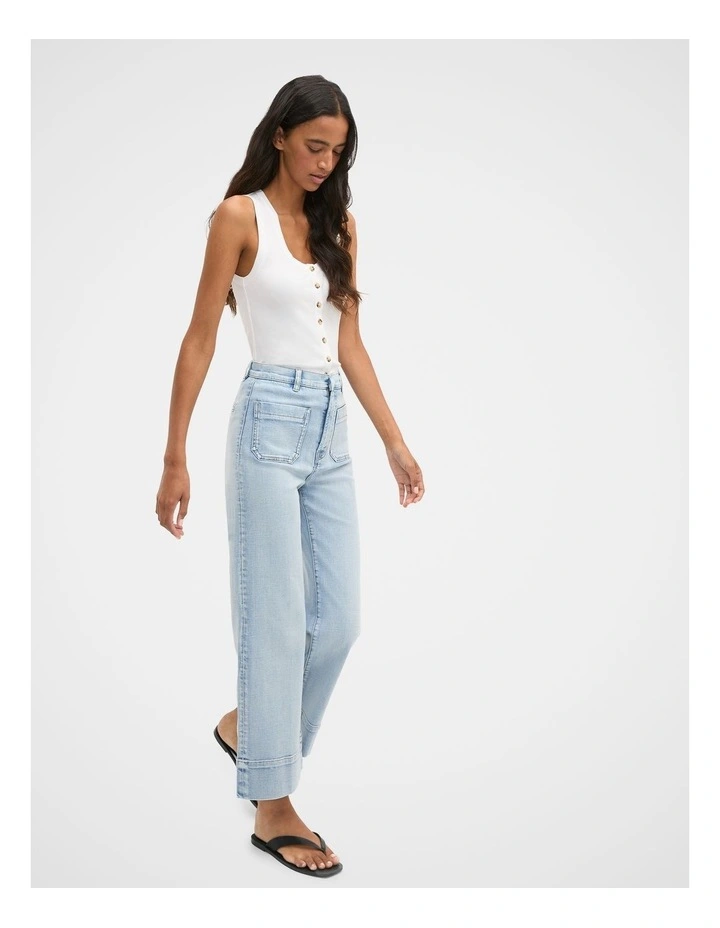 Rib Button Through Tank in Whisper White image 3