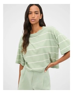 Boxy Draped Tee in Eucalyptus Stripe