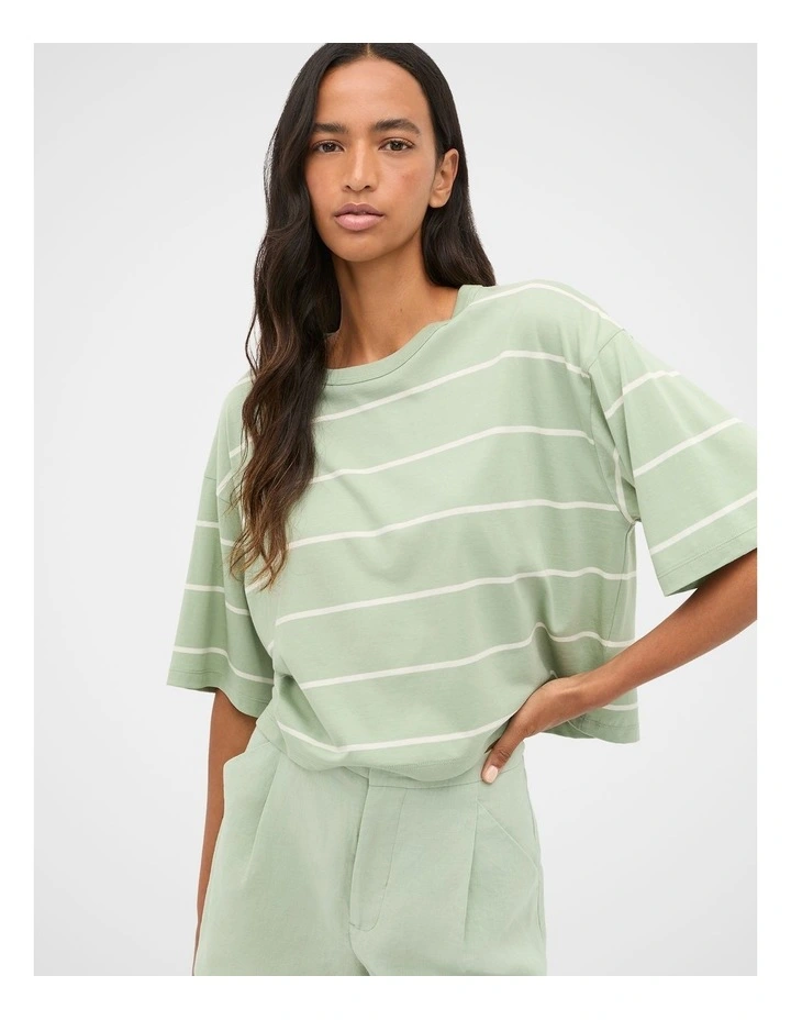 Boxy Draped Tee in Eucalyptus Stripe image 1