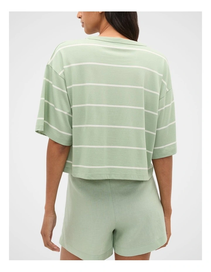 Boxy Draped Tee in Eucalyptus Stripe image 2