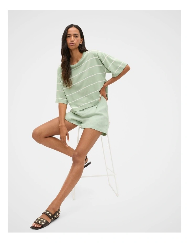 Boxy Draped Tee in Eucalyptus Stripe image 3