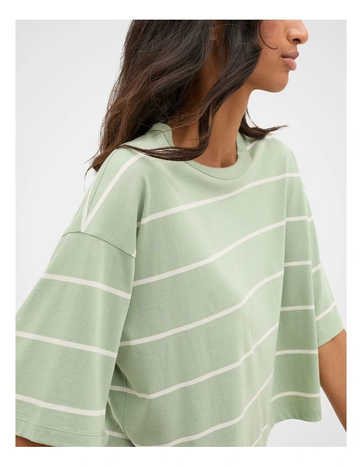 Boxy Draped Tee in Eucalyptus Stripe image 4