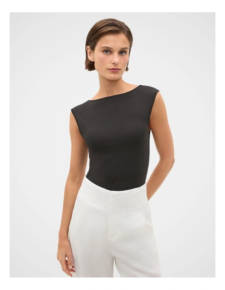Boat Neck 90s Top in Black image 3