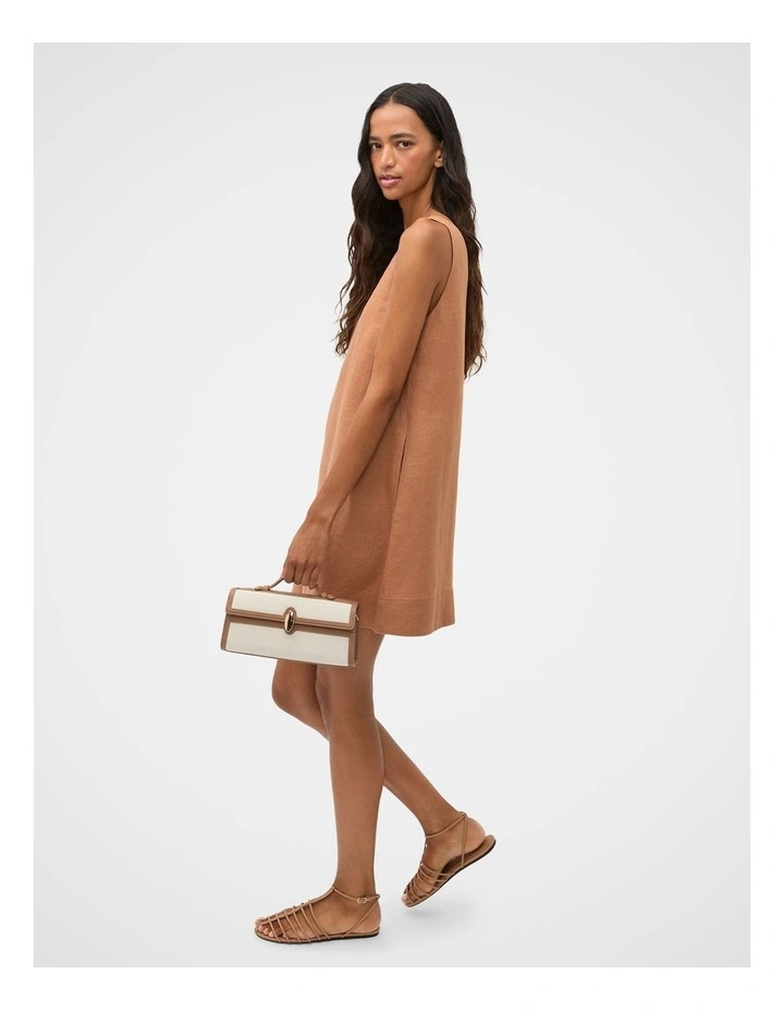 Linen V Neck Mini Dress in Copper image 3