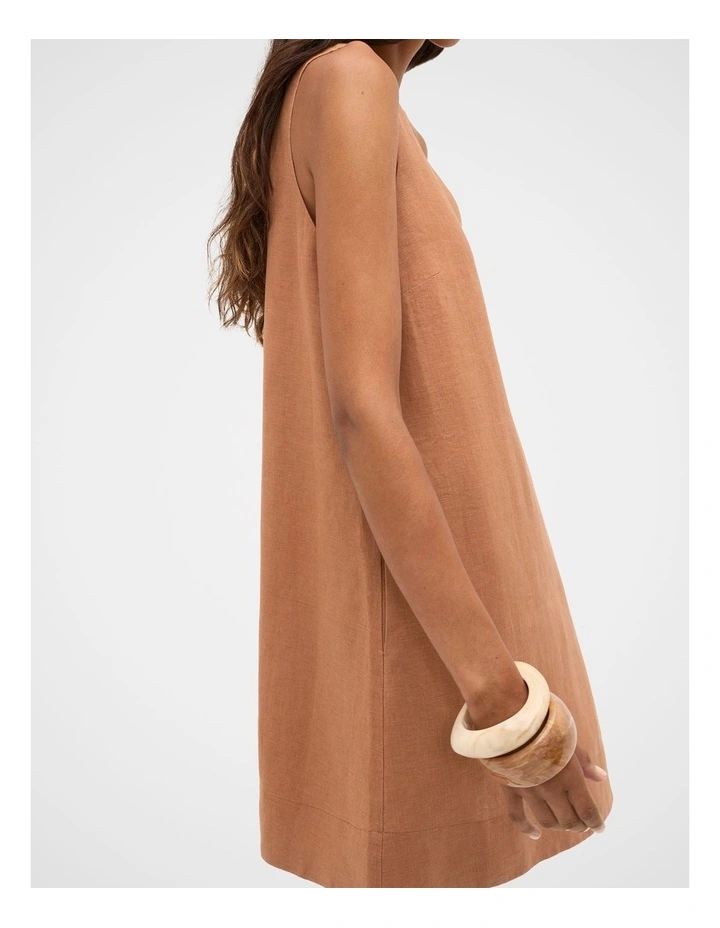Linen V Neck Mini Dress in Copper image 4