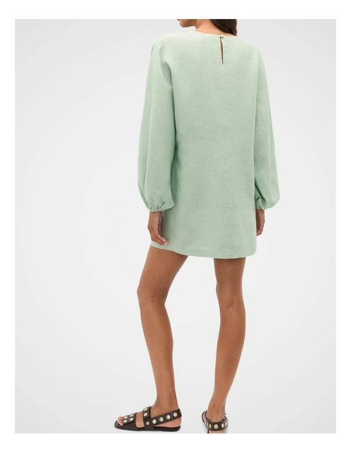 Linen Blouson Sleeve Dress in Eucalyptus image 2