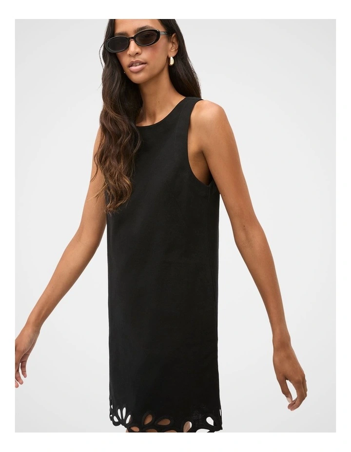 Motif Embroidered Mini Dress in Black image 1