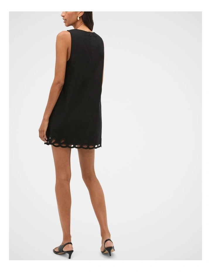 Motif Embroidered Mini Dress in Black image 2