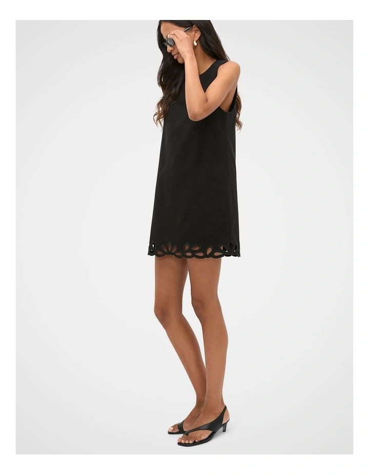 Motif Embroidered Mini Dress in Black image 3