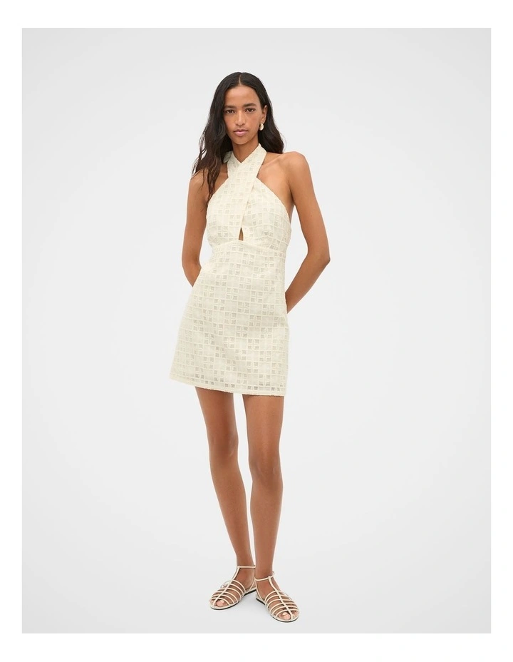 Tile Embroidery Halter Mini Dress in Coconut Cream image 3