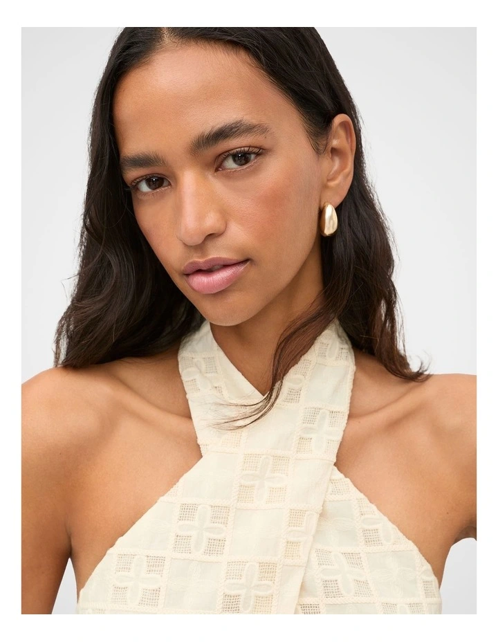 Tile Embroidery Halter Mini Dress in Coconut Cream image 4