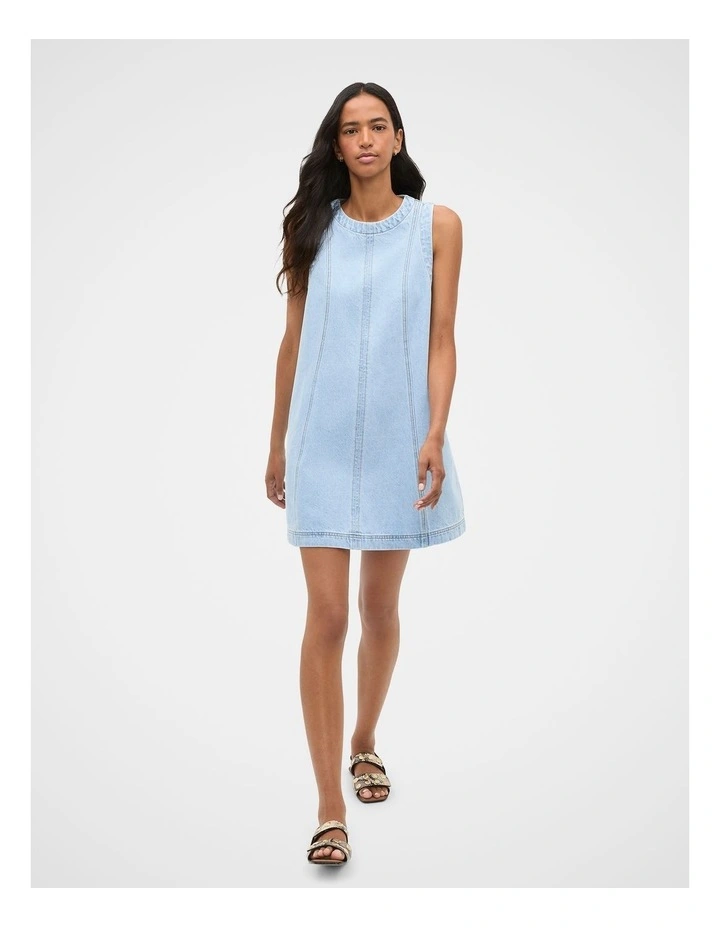 Denim Swing Mini Dress in Glacial Blue Wash image 3