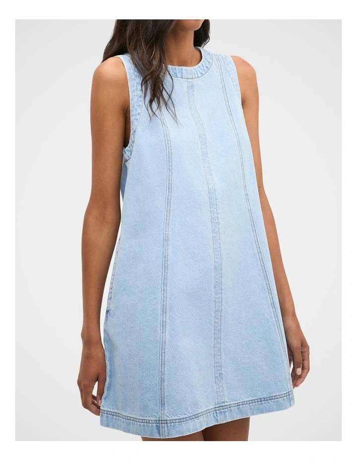 Denim Swing Mini Dress in Glacial Blue Wash image 4