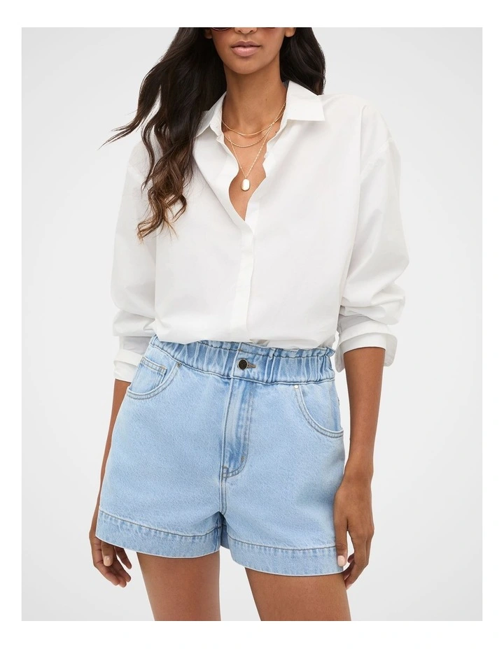 Denim Relaxed Paperbag Short in Blue image 1