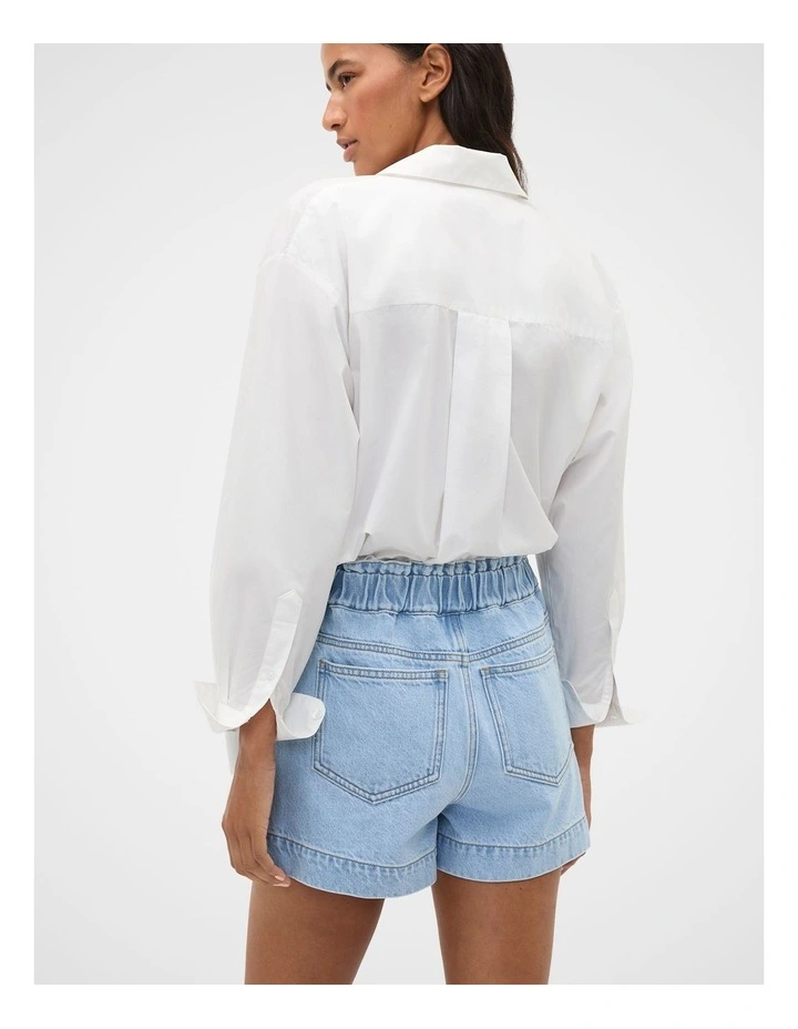 Denim Relaxed Paperbag Short in Blue image 2