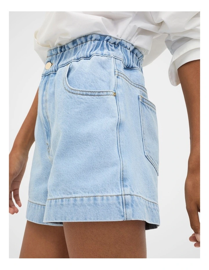 Denim Relaxed Paperbag Short in Blue image 3