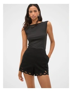 Motif Embroidered Short in Black