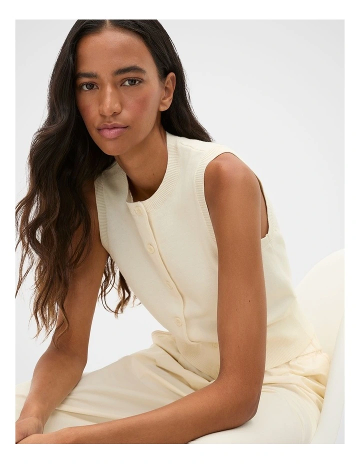 Cotton Blend Button Knit Vest in Coconut Cream image 1