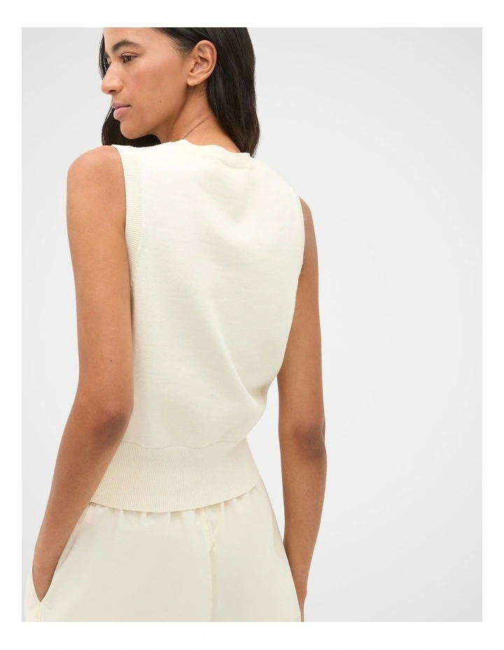 Cotton Blend Button Knit Vest in Coconut Cream image 2